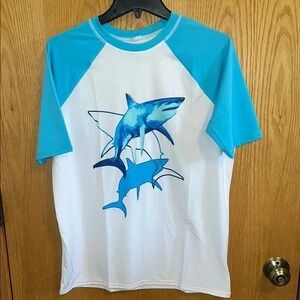 Lands' End XXL 18H-20H Shark Graphic Raglan Sleeve Swim Top‎